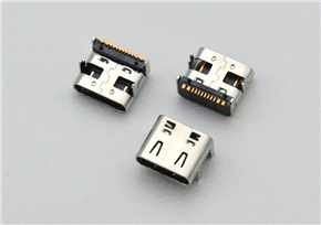 Type-C 16-pin female socket, board-mounted with four-legged insert and pillars, 7.35mm length, 2.67mm pitch, 1.0mm standoff height, and featuring a spring mechanism